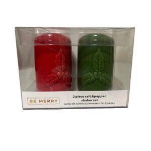 Christmas Be Merry Red & Green Salt & Pepper Shakers, New In Box